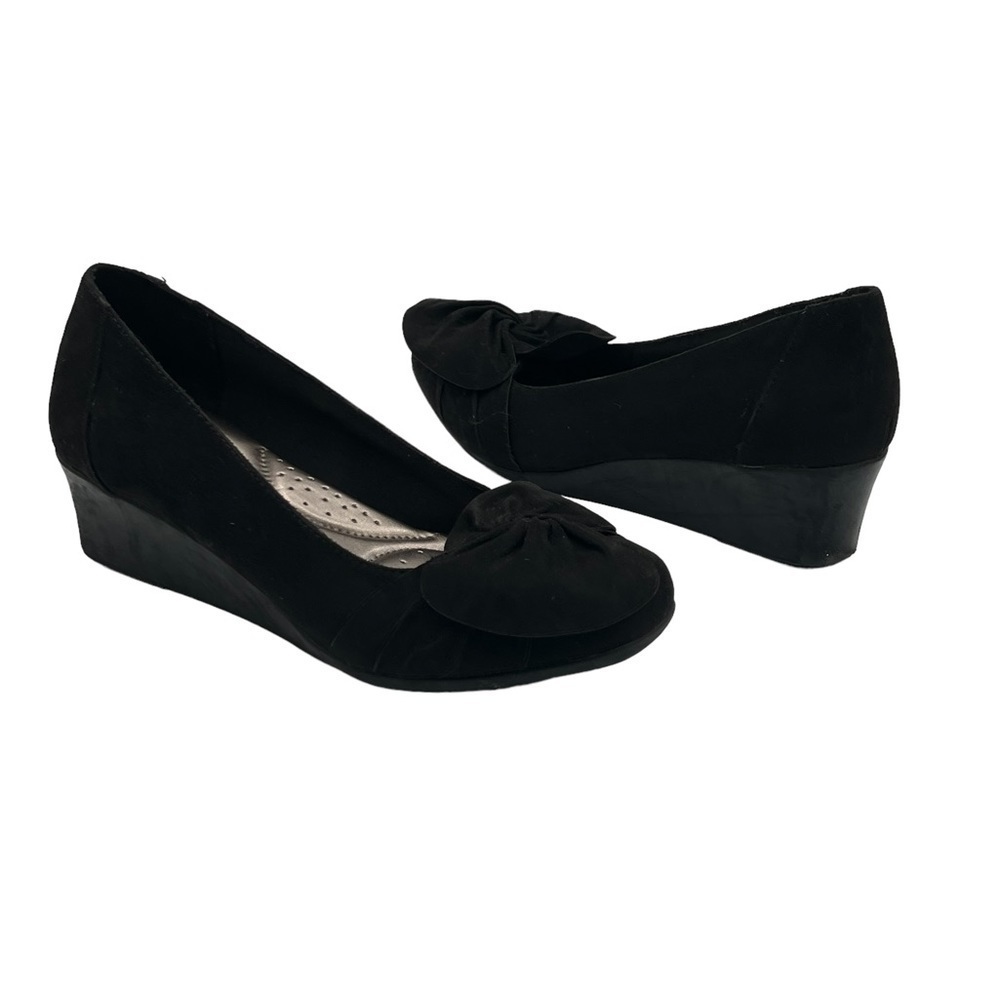 Abella Black Wedge Brelonna Bow Pump Heels Size 7 Women's
